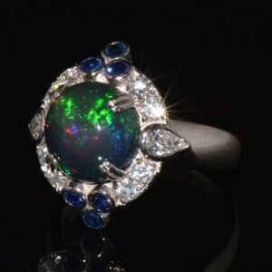 CERTIFIED NATURAL 4.2CTS VS F DIAMOND OPAL SAPPHIRE 18K SOLID GOLD COCKTAIL RING